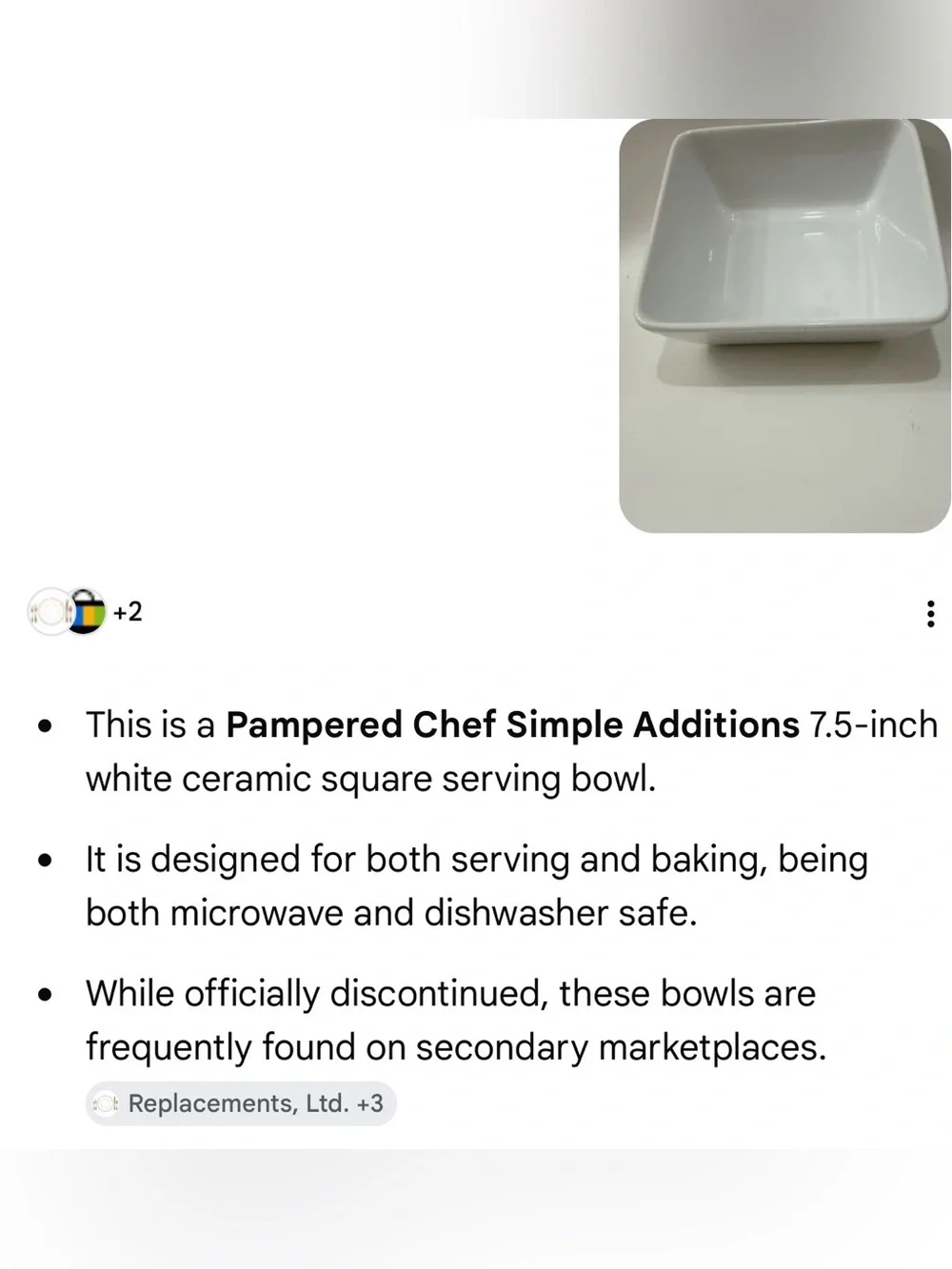 Pampered Chef White Square Ceramic 7 1/2 In Baking Serving Bowl Vintage Retired
